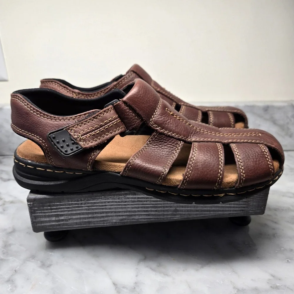 Dr. Scholls Gaston Mens Brown Leather Fisherman Sandals Memory Foam Size 13 M - Picture 9 of 14